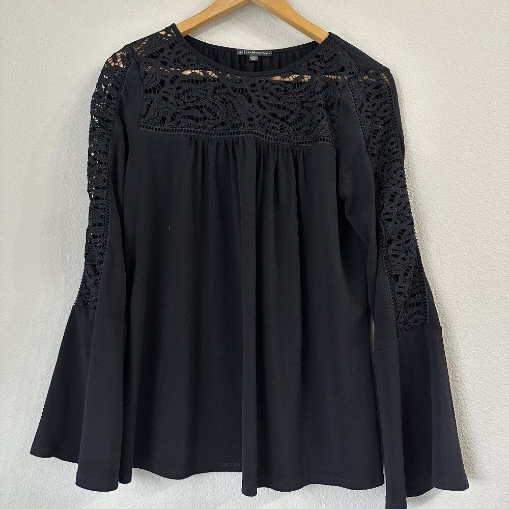 Anthropologie Adrianna Papell Blouse Top Tunic Preppy Holidays Black Medium
